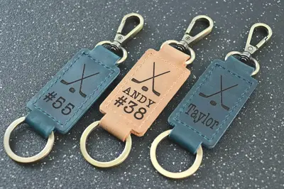 Ice Hockey Personalized Keychain / Keyring / bag Tag / Name Tag - Leather Keychain