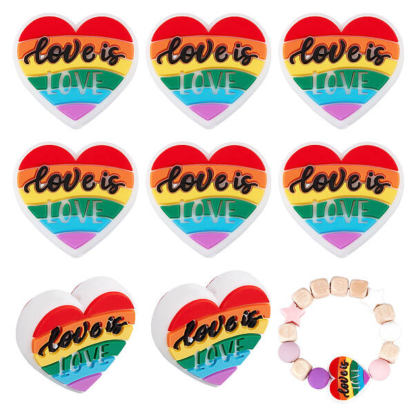 8Pcs Pride Rainbow Theme Food Grade Eco-Friendly Silicone Focal Beads