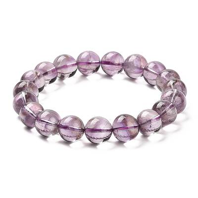 Natural Amethyst Round Beaded Stretch Bracelet