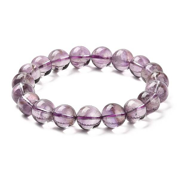 Natural Amethyst Round Beaded Stretch Bracelet