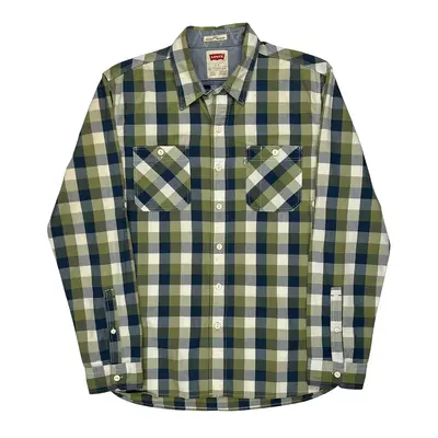 Levis Checked Flannel Shirt - Large Blue Cotton