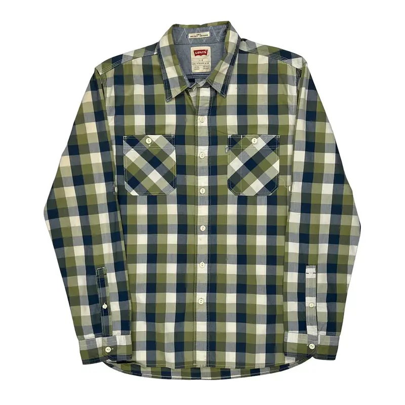 Levis Checked Flannel Shirt - Large Blue Cotton