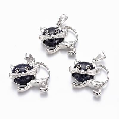 Synthetic Blue Goldstone Kitten Pendants
