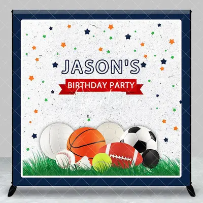 Aperturee Stars Balls Sports Custom Name Birthday Backdrop, 3X3FT(1X1M), 15 USD, custom birthday backdrops, DZZH0D986-O