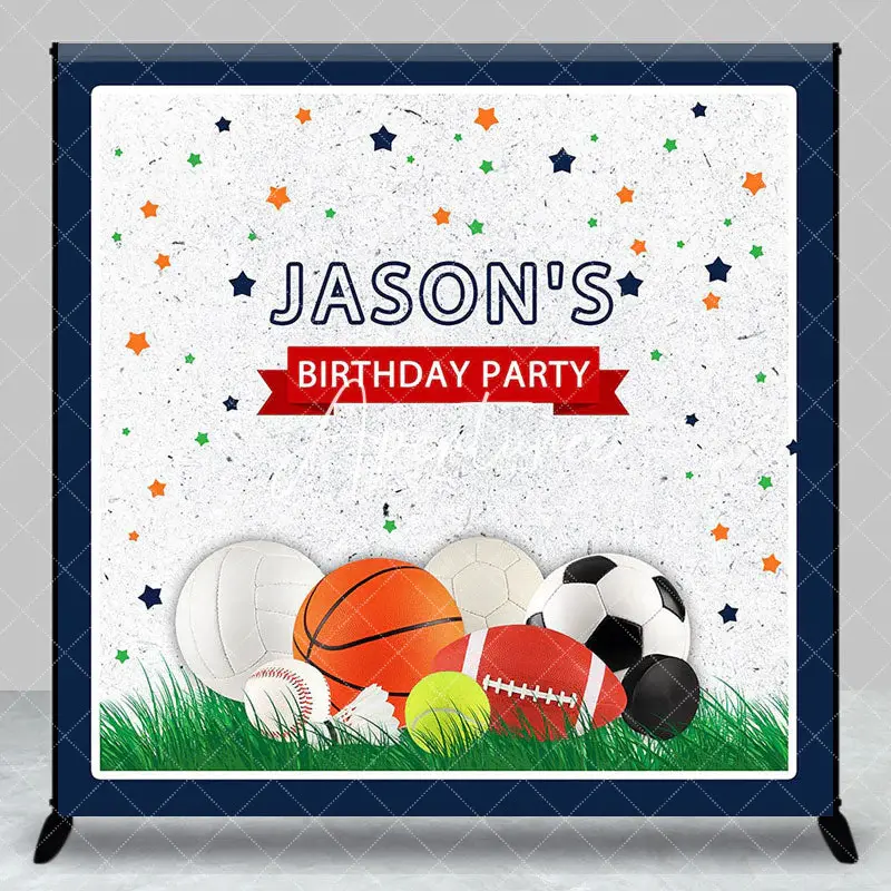 Aperturee Stars Balls Sports Custom Name Birthday Backdrop, 3X3FT(1X1M), 15 USD, custom birthday backdrops, DZZH0D986-O