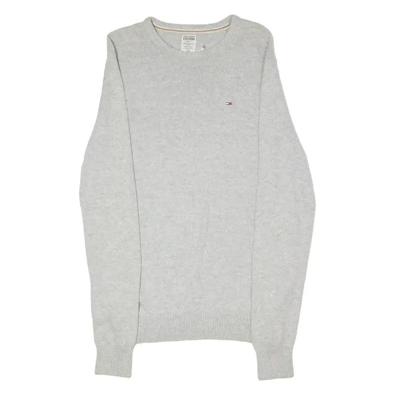TOMMY HILFIGER Mens Jumper Grey Crew Neck Tight Knit Wool M