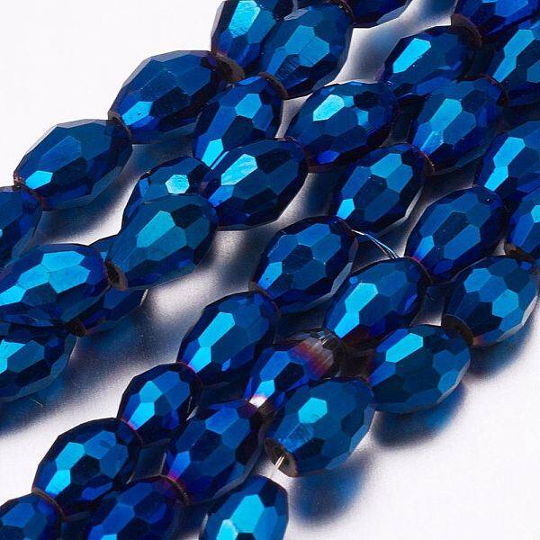 Full Plated Glass Faceted Rice Beads Strands