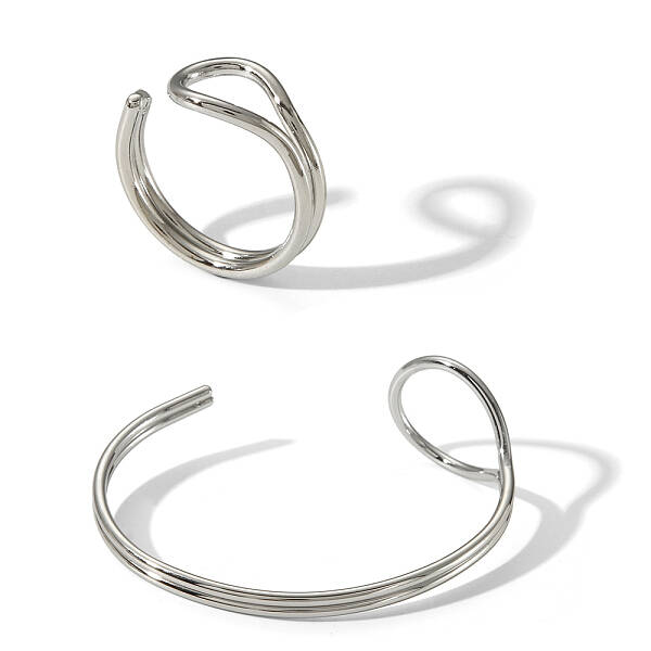 Stylish Stainless Steel Cuff Bangle & Ring Set for Women's Summer Accessories