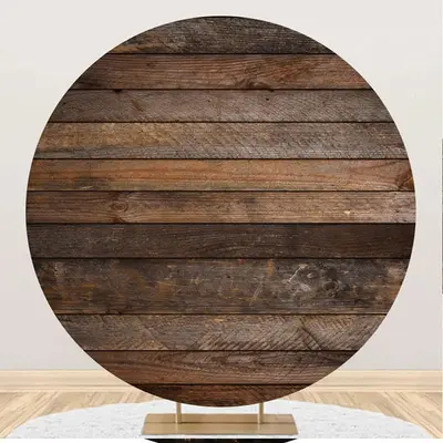 Dark Brown Retro Wood Round Birthday Party Backdrop - Aperturee