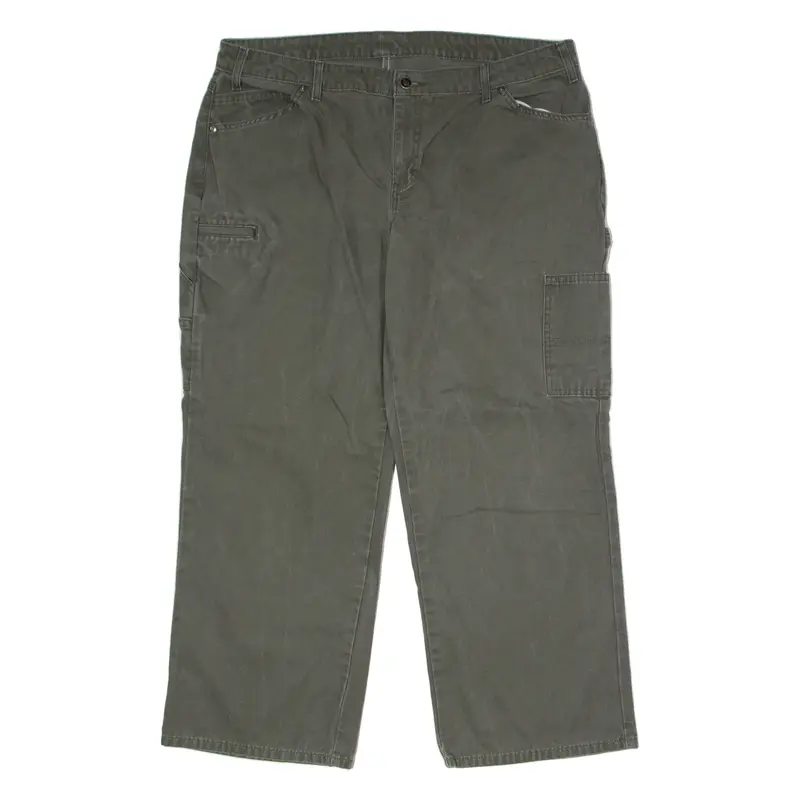 DICKIES Carpenter Mens Canvas Trousers Grey Regular Straight W38 L28