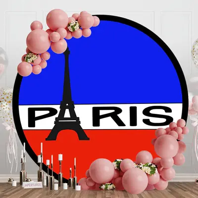 Blue White Red Paris Eiffel Tower Round Backdrop