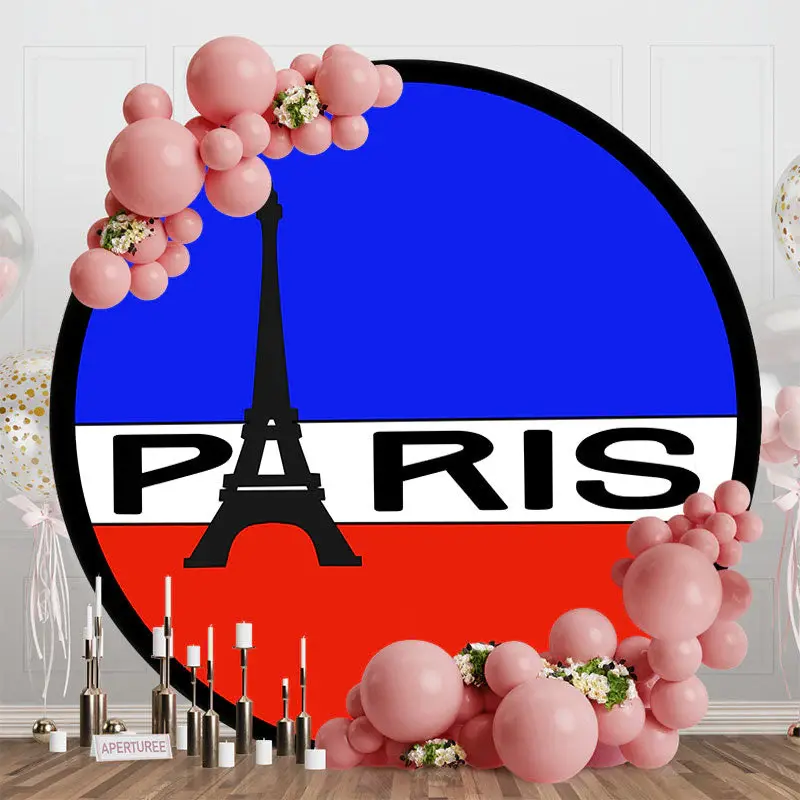 Blue White Red Paris Eiffel Tower Round Backdrop
