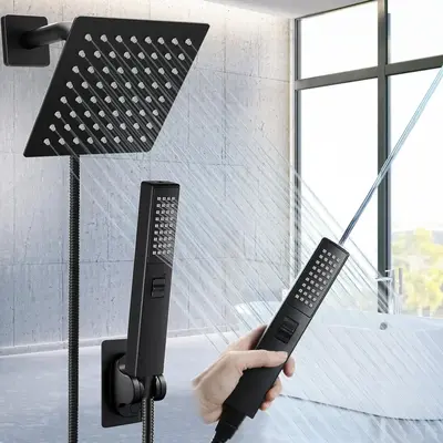 Shower Head Set, 1 Set Including 6/8 Inch Square Showerhead & Handheld Shower Heads & Self-adhesive Bracket & Stainless Steel...