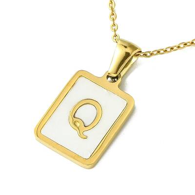 Ion Plating(IP) Rectangle with Initial Letter 304 Stainless Steel Pendant Necklace