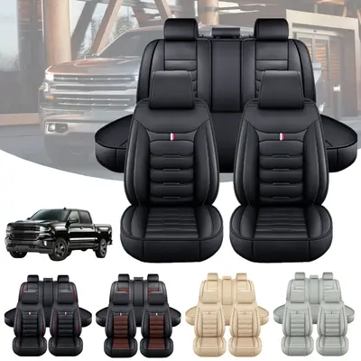 Fits For Chevrolet Silverado GMC 1500 2500HD 3500HD Car 5 Seat Covers Full Set PU Leather Front Rear Cushion Protector Pad Op...