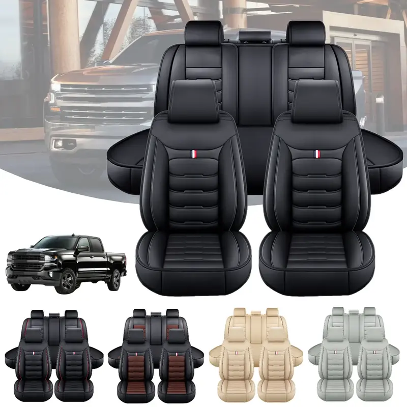 Fits For Chevrolet Silverado GMC 1500 2500HD 3500HD Car 5 Seat Covers Full Set PU Leather Front Rear Cushion Protector Pad Op...