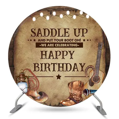 Aperturee Saddle Up Cowboy Circle Happy Birthday Backdrop | Round Backdrop For Birthday Party | Round Party Backdrop | Custom...