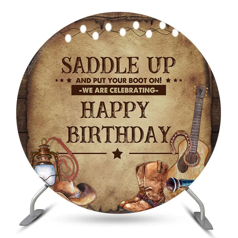 Aperturee Saddle Up Cowboy Circle Happy Birthday Backdrop | Round Backdrop For Birthday Party | Round Party Backdrop | Custom...