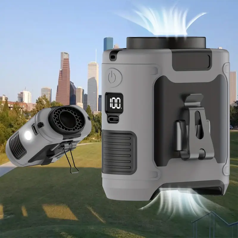 High-Speed Portable Rechargeable Fan, Waist-Mounted Electric fan Fan with 5000rpm Strong Airflow, Belt Fan Featuring LED Ligh...