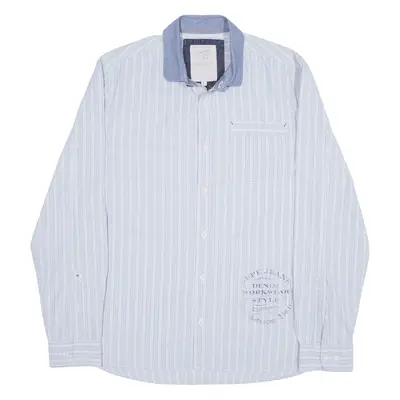 SEVENTY THREE Slim Fit Shirt Blue Striped Long Sleeve Mens L