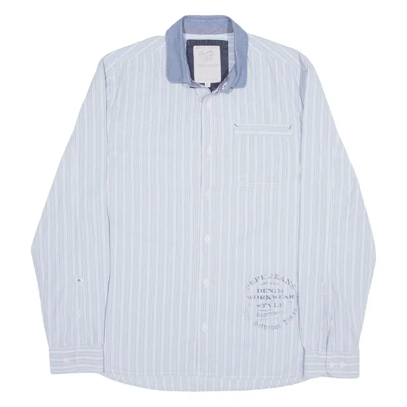 SEVENTY THREE Slim Fit Shirt Blue Striped Long Sleeve Mens L