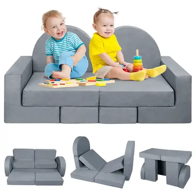 Modular Kids Play Couch, 7PCS Toddler Foam Sectional Sofa with Storage for Creative Playroom Use, Ideal for Imaginative Boys ...