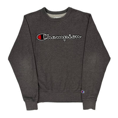 Champion Spellout Sweatshirt - Small Grey Cotton Blend