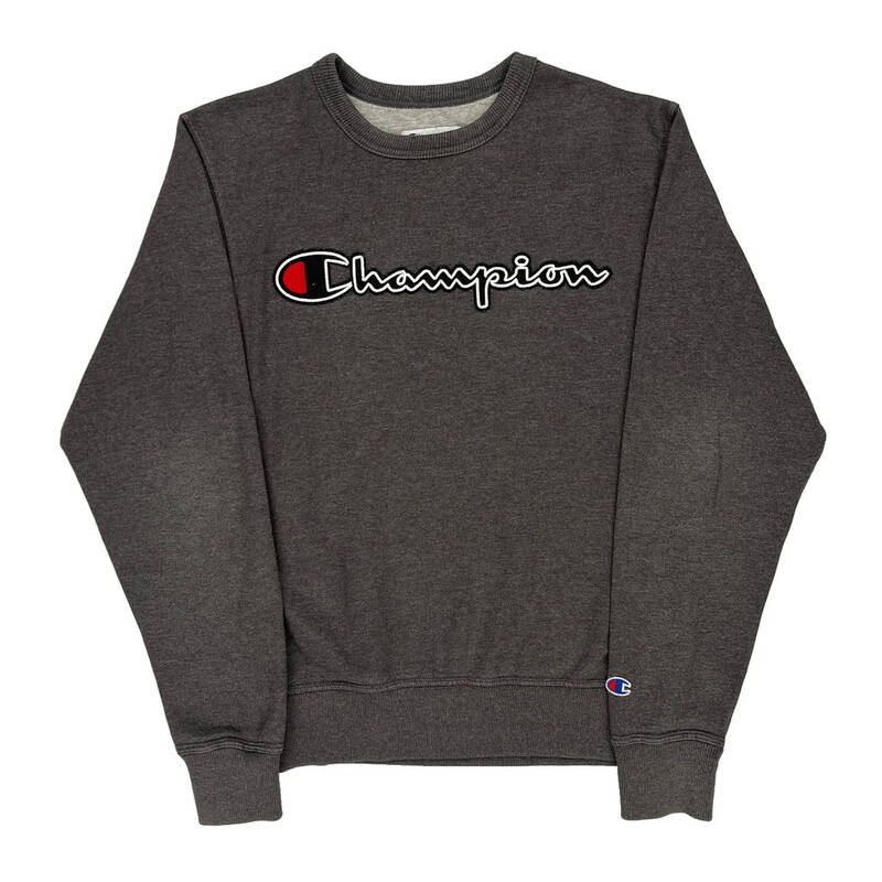 Champion Spellout Sweatshirt - Small Grey Cotton Blend