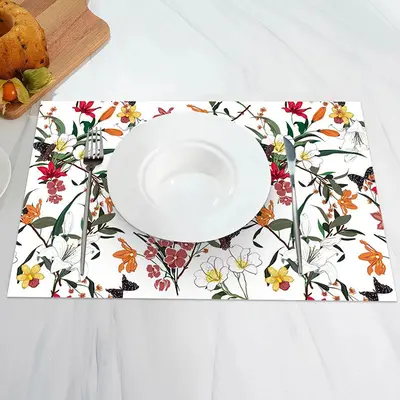 White Colorful Floral Leaf Spring Set Of 4 Placemats - Aperturee