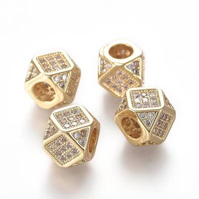 Brass Micro Pave Cubic Zirconia Beads