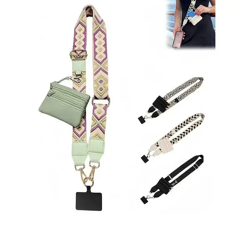 Adjustable Phone Strap with Zippered Pouch, Crossbody Phone Lanyard with Wallet, Cross Body Phone String with Zipper Wallet P...