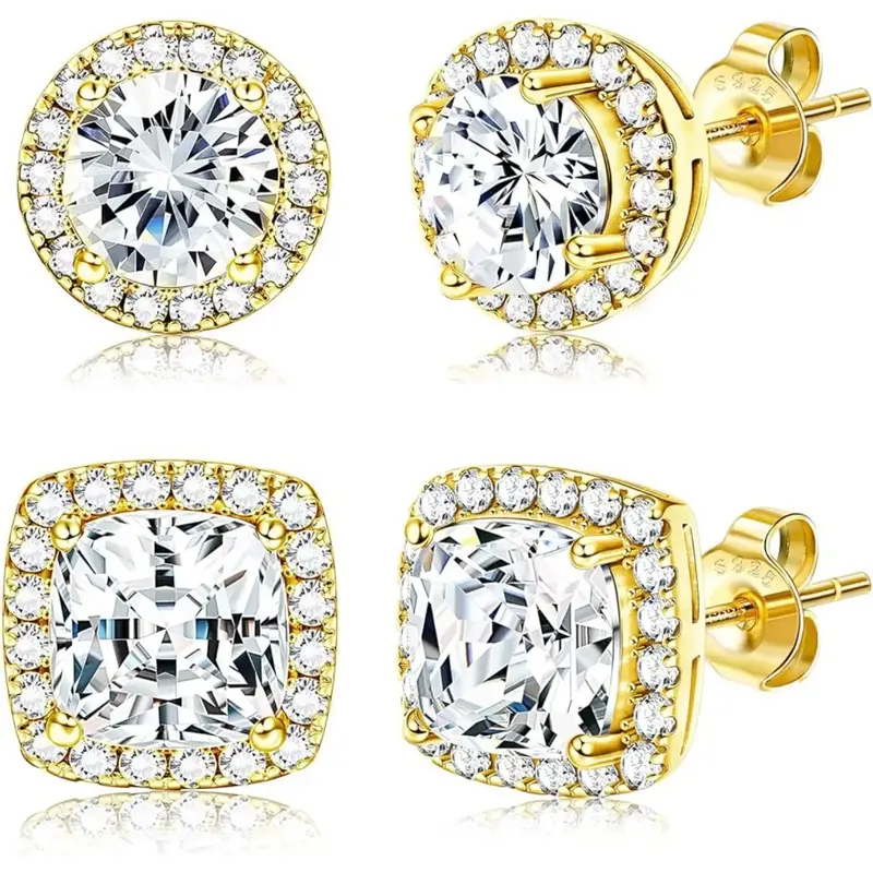 Fansilver Halo Stud EarringsCubic Zirconia Stud Earrings Round Square Stud Earrings Set for Women Men men woman unisex earrin...