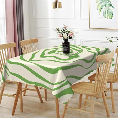 Green Twisted Lines Pattern Rectangle Tablecloth - Aperturee