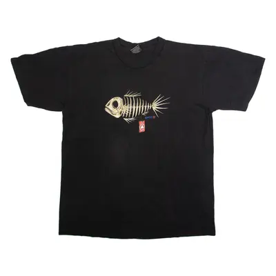 MANGA Fish Skeleton Mens T-Shirt Black Crew Neck L