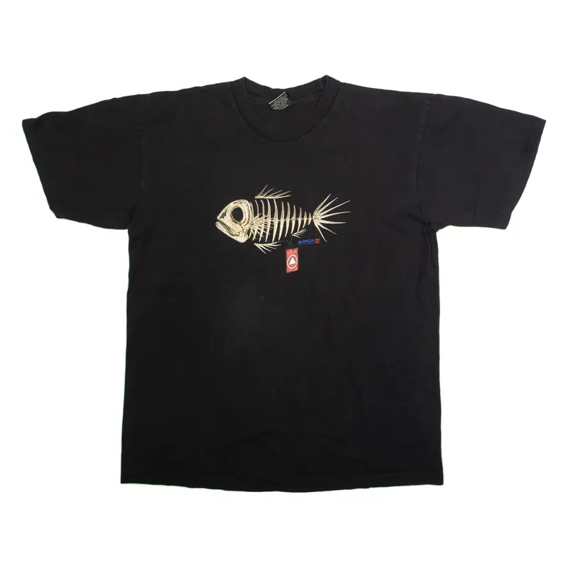 MANGA Fish Skeleton Mens T-Shirt Black Crew Neck L