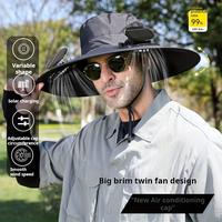 Solar-Powered Fan Hat, UV Protection Outdoor Wide-Brimmed Fisherman Hat, with 2 180 °   Adjustable Fan, UPF50+, USB and Sola...