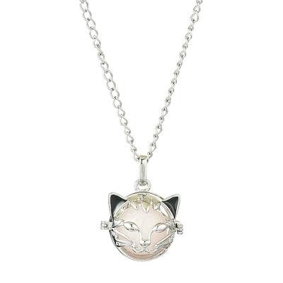 Natural Rose Quartz with Brass Cat Head Pendant Necklaces