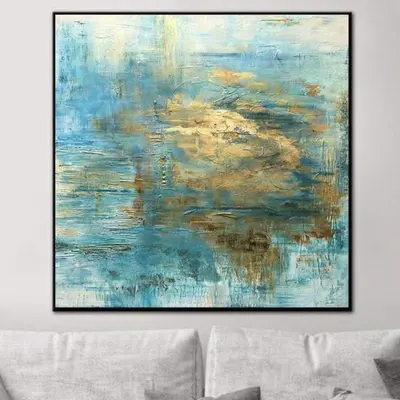 Blue Wall Art Gold Leaf Abstract Painting Large Abstract Wall Painting Modern Abstract Oil Painting Wall Abstract Painting | ...