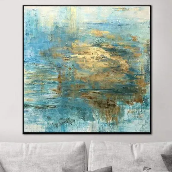 Blue Wall Art Gold Leaf Abstract Painting Large Abstract Wall Painting Modern Abstract Oil Painting Wall Abstract Painting | ...