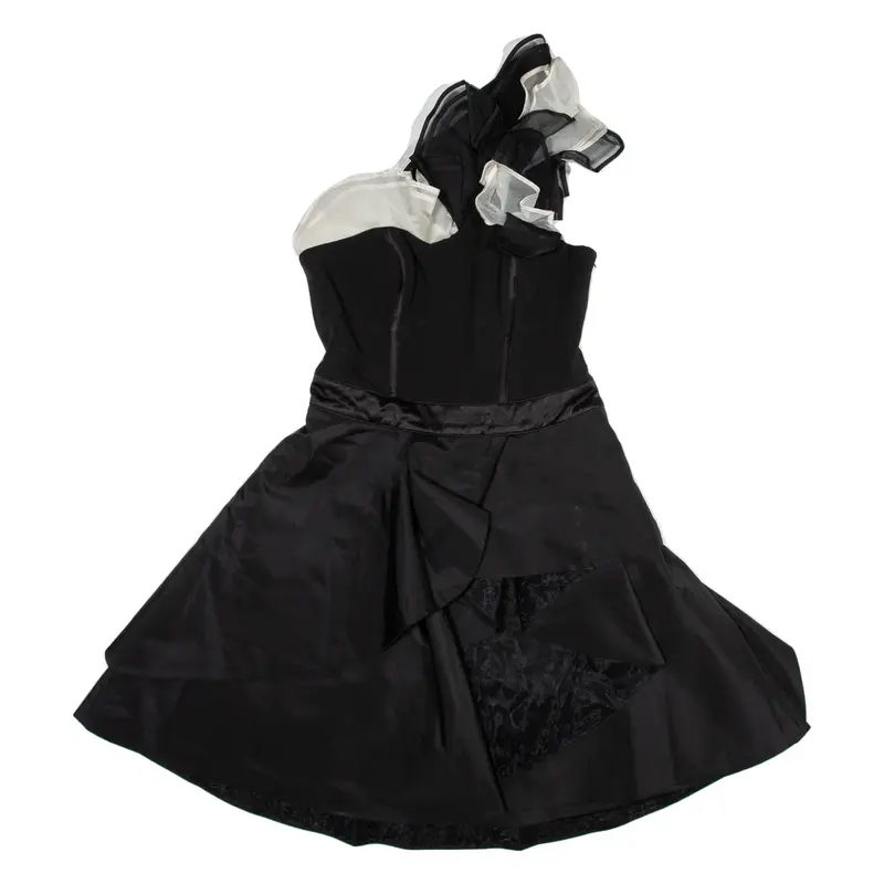 KAREN MILLEN Off The Shoulder Mini Dress Black Satin Sleeveless Short Womens UK 10