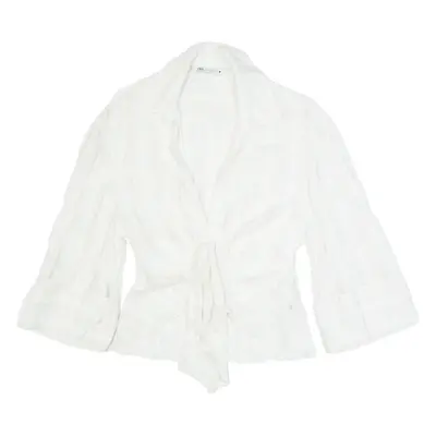ZARA Womens Printed Shirt White Collared 3/4 Sleeve Striped XS