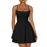 Women's Spaghetti Strap Ruffle Hem Mini Dres Sexy Simple Style Halter Chic Blackdresses A- line classic Mini Dress,Comfort Wo...