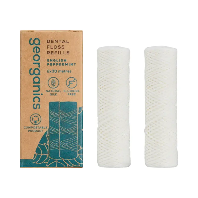 georganics English Peppermint Dental Floss, 2 x 30m Refill (2 Sticks)