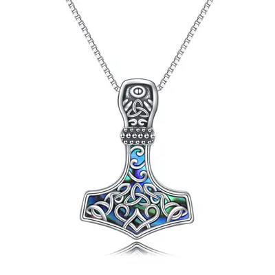 Sterling Silver Abalone Shellfish Thor's Hamme Pendant Necklace