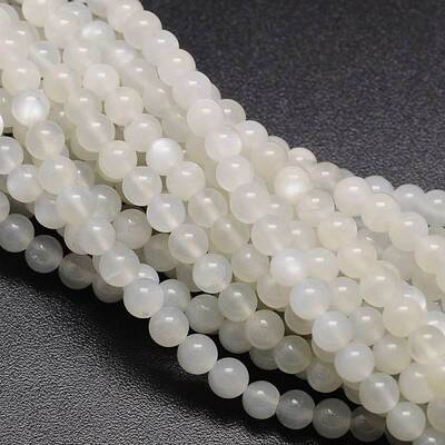 Round Natural White Moonstone Bead Strands