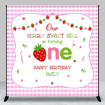 Berry Sweet Girl Plaid Custom 1st Birthday Backdrop - Aperturee