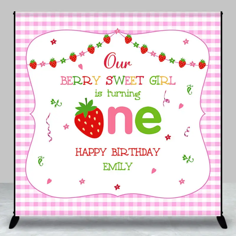 Berry Sweet Girl Plaid Custom 1st Birthday Backdrop - Aperturee