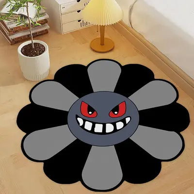 Irregular Smiling Flower Pattern Living Room Carpet, 1 Set Funny Creative Bedroom Bedside Carpet, Smile Face Expression Deco...