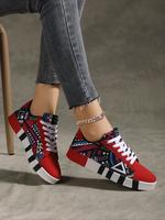 Women's Fashionable Random Geometric Pattern Lace Up Low Top Sneakers, Casual Comfortable Sports Shoes for Outdoor, Female Al...