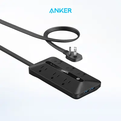 Anker Power Strip (300J), 10-in-1 20W with 5 ft Flat Cable and Plug, 6 AC, 2 USB-A, 2 USB-C, Modern Deskop Charging Station, ...
